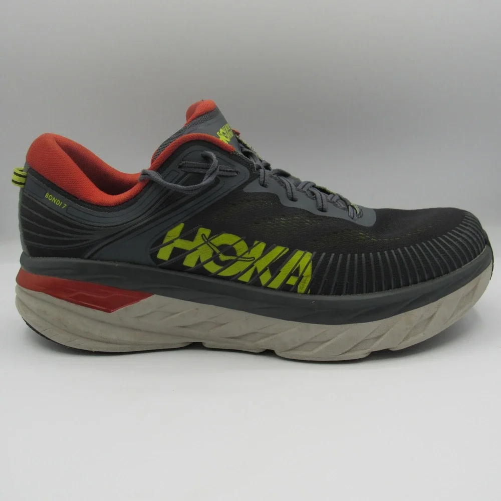 Hoka Bondi 7 Running Shoes Mens 14 Wide Grey Orange Good Cushion Road Sneakers